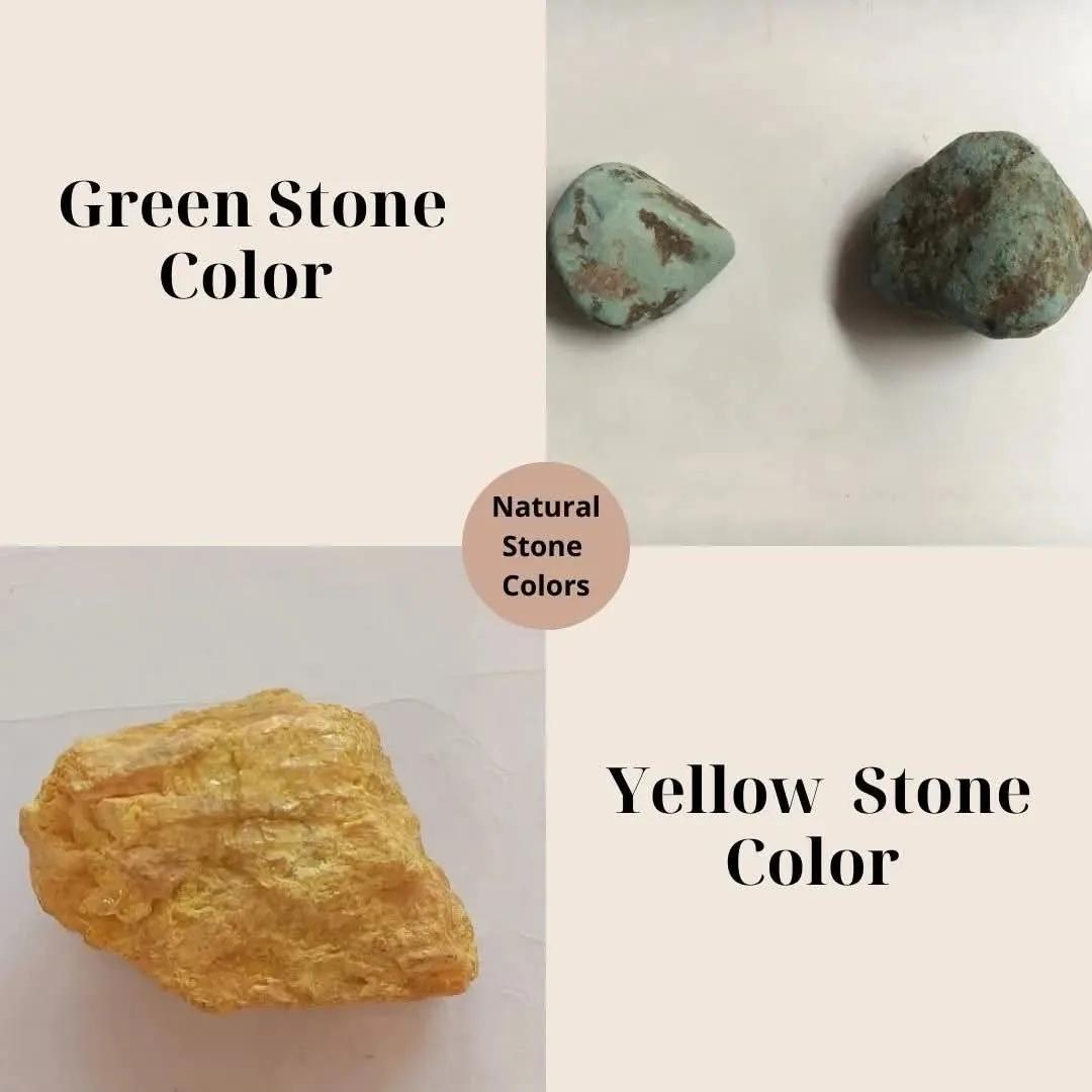 The family’s card of natural stone colours: green stone colour and yellow stone colour
