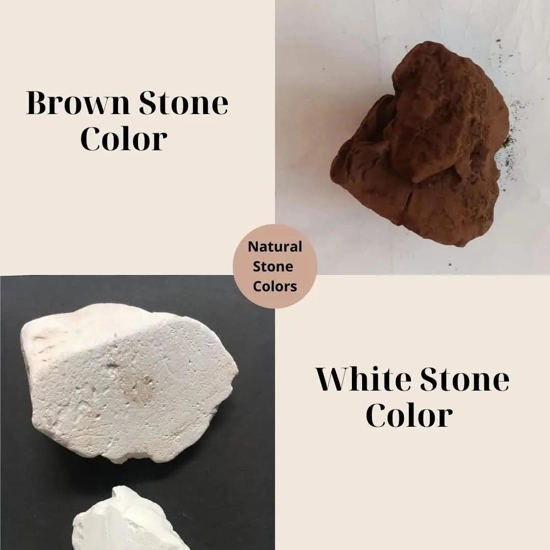 The family’s card of natural stone colours: brown stone colour and white stone colour