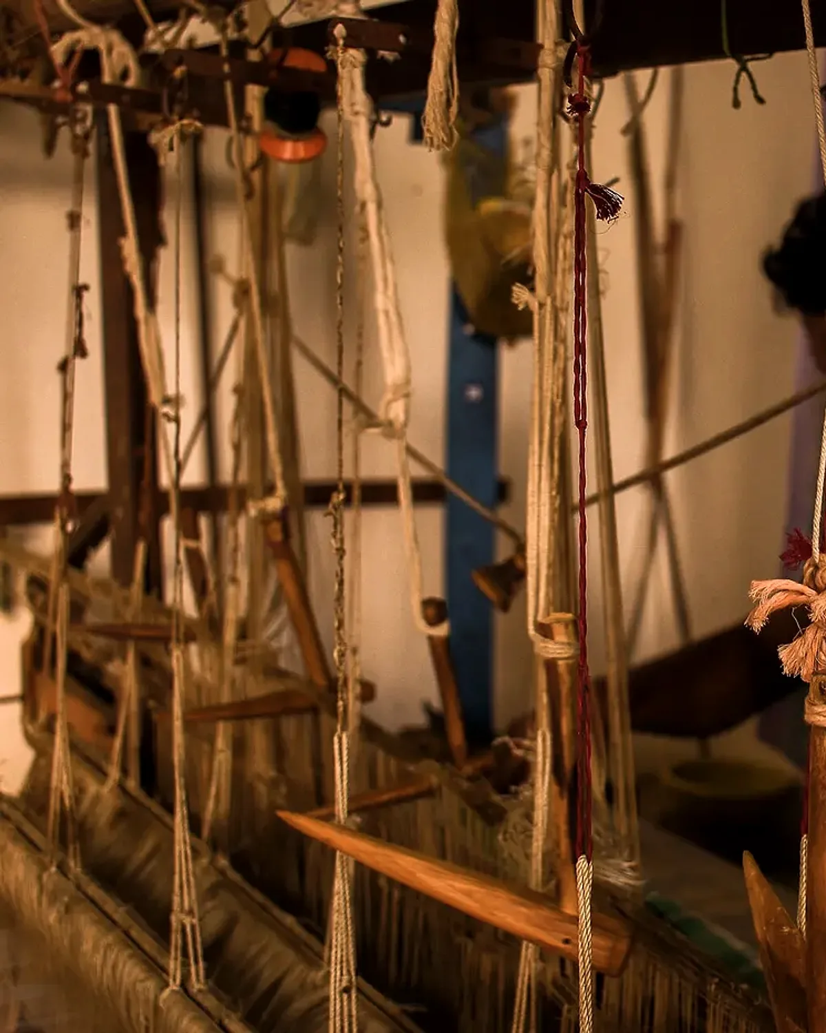 Chanderi handloom — Silk weaver at a loom in Chanderi village